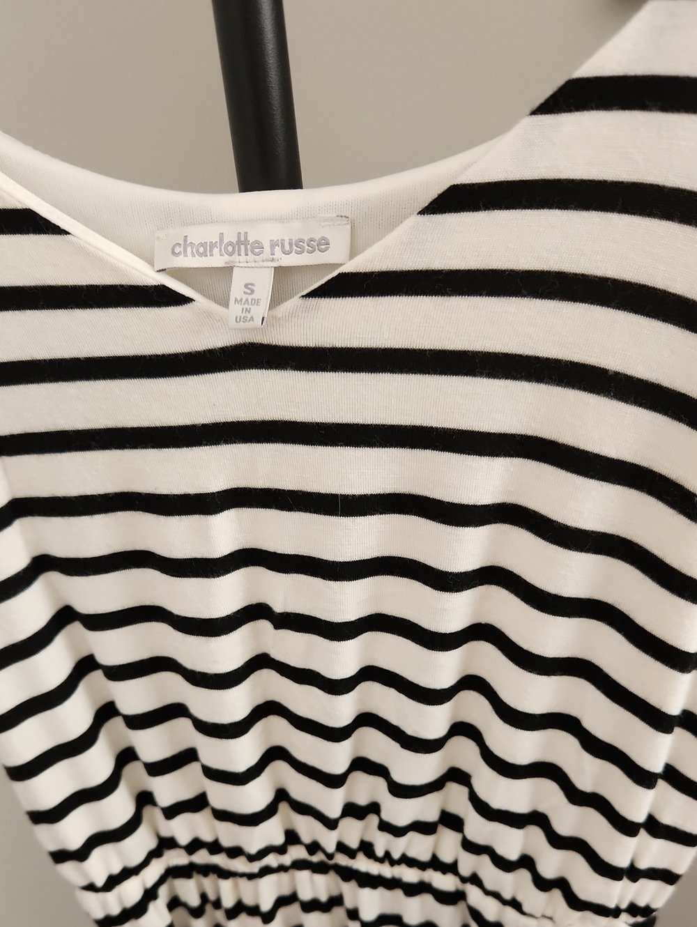Charlotte Russe Black and White Striped V-Neck Dress - Size Small